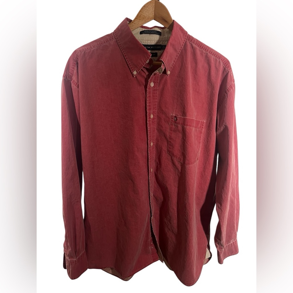Men's Tommy Hilfiger Red Button-Up Pigment Dyed Shirt - Size XL